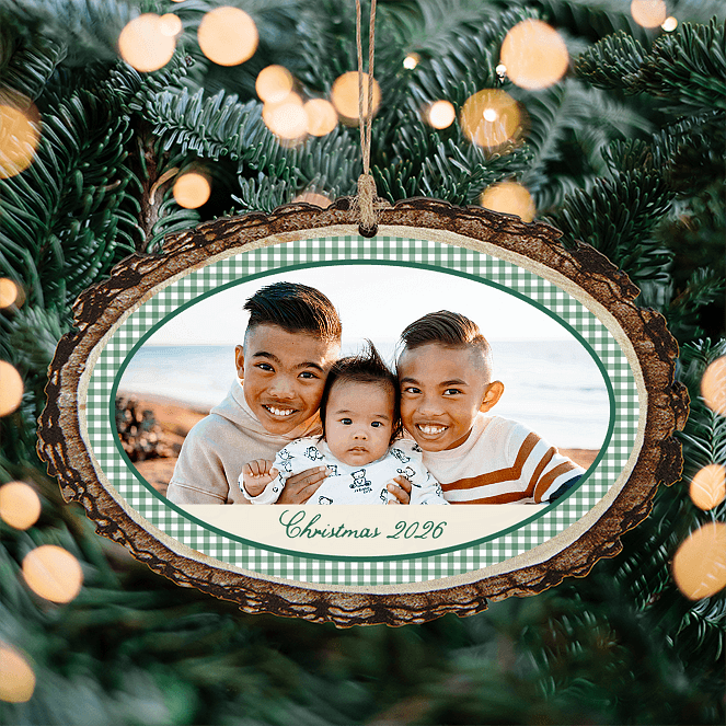 Gingham Photo Personalized Ornaments