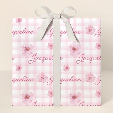 Pink Gingham Floral Wrapping Paper