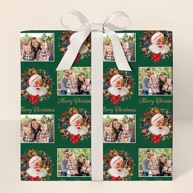 Santa Wreath Photo Wrapping Paper