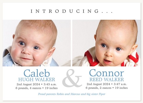 The Blue Boys Twin Birth Announcement Cards