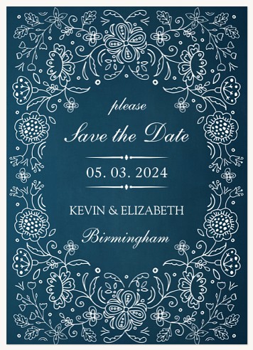 Indigo Floral Save the Date Cards