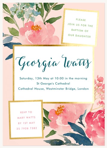 Blushing Blooms Christening Invitations | Christening Invites