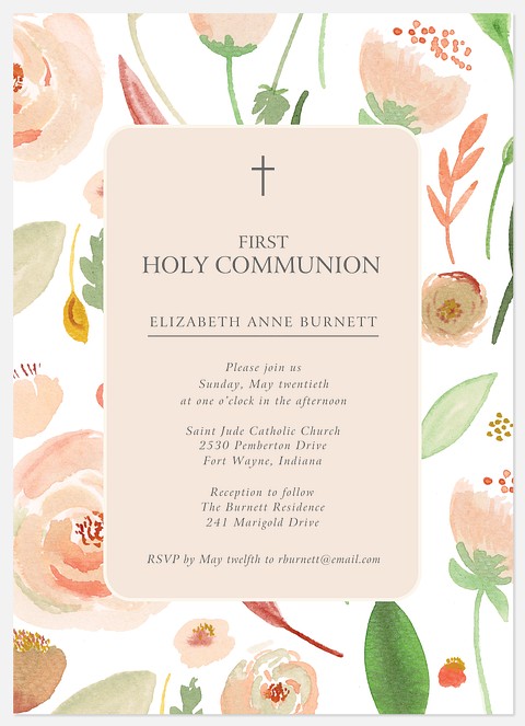 Flora Blessing First Communion Invitations