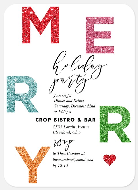Colorful Glitter Holiday Party Invitations