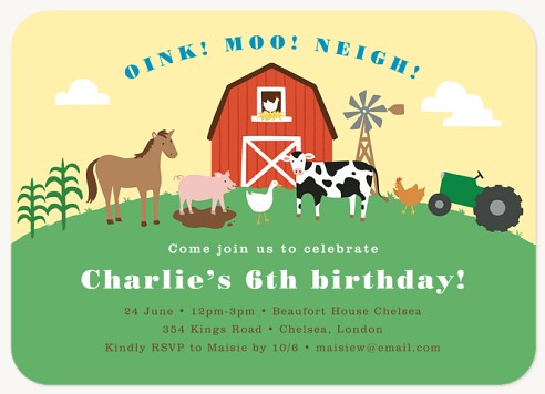 Farm Friends Kids Birthday Invitations
