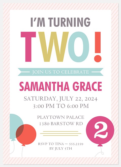 Two Pink Pin Kids' Birthday Invitations