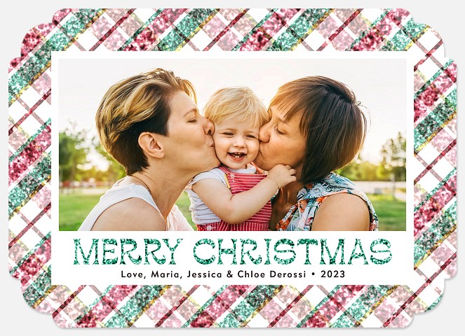 Glittered Plaid Holiday Photo Cards