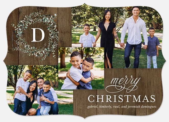 Monogram in Wood Holiday Photo Cards