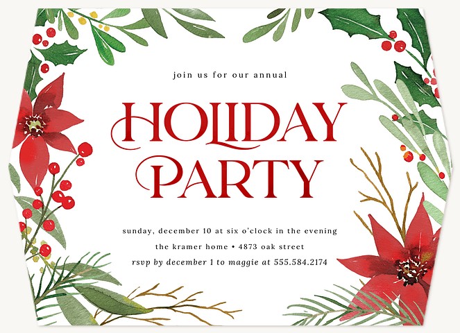 Watercolor Poinsettias | Holiday Party Invitations