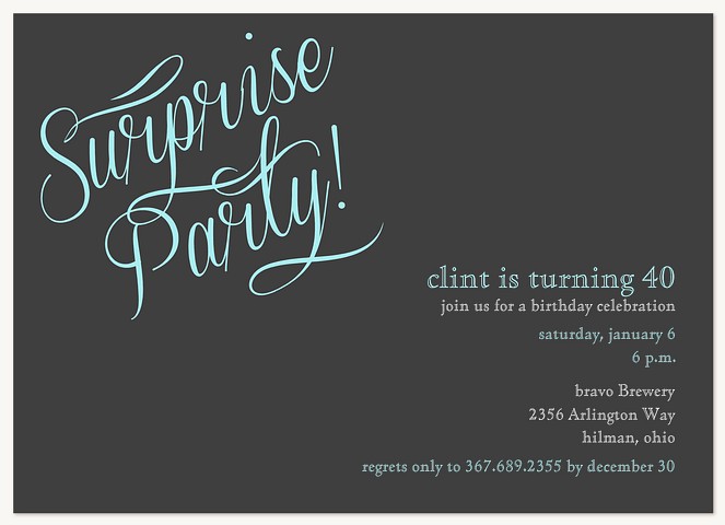 Blue Surprise Adult Birthday Party Invitations