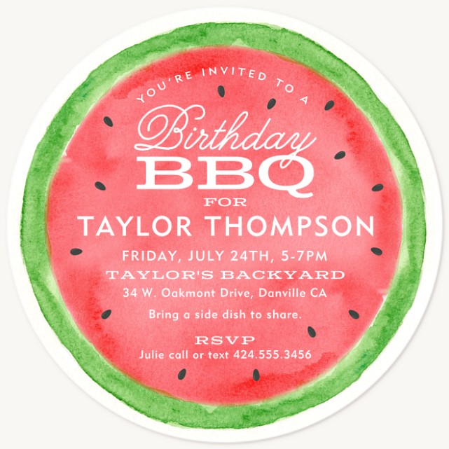 Watermelon Slice Adult Birthday Party Invitations