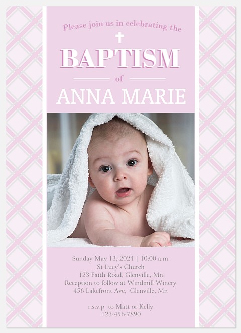 Pink Plaid Baptism Baptism Christening Invitations