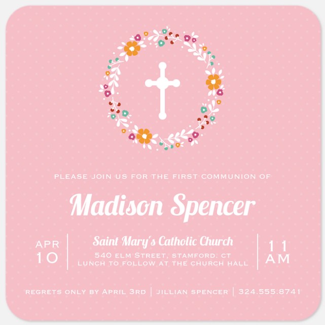 Floral Blessings First Communion Invitations