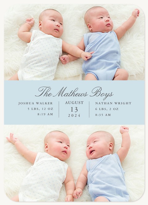 Modern Elegance Twin Birth Announcements