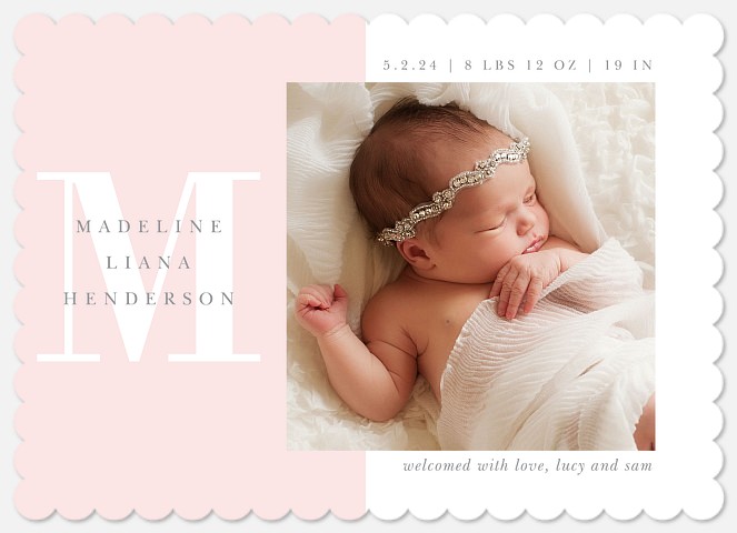 Poised Initial Baby Birth Announcements