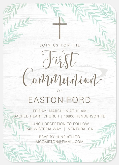 Natural Cross First Communion Invitations