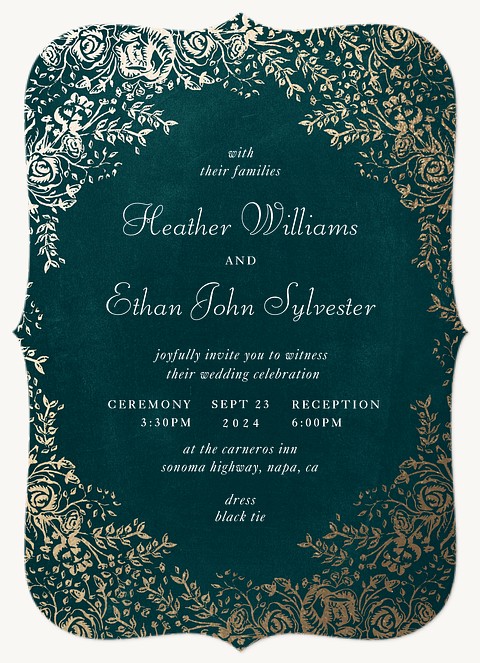 Emerald Green & Gold Wedding Invitations 5 x 7 Cardstock