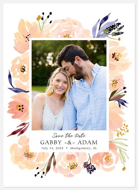 Peach Floral Save the Date Photo Cards