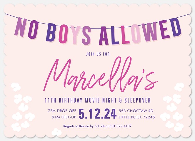 No Boys Allowed Teen Birthday Invitations