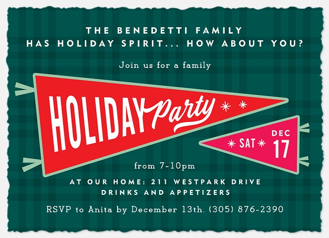 Cheer Pennant Holiday Party Invitations