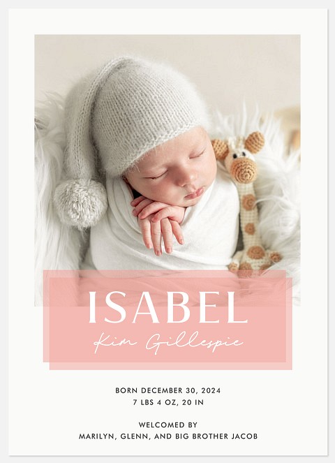Blush Overlay Baby Birth Announcements