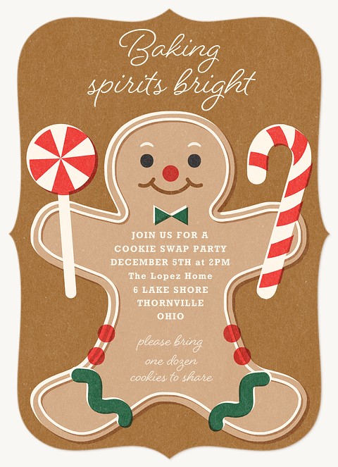 Gingerbread Cookie Holiday Party Invitations