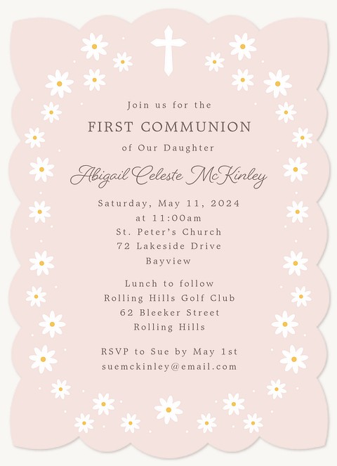 Daisy Frame First Communion Invitations