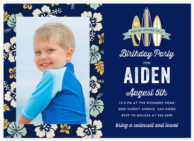 Surfer Style Boy Birthday Party Invitations