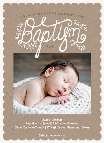 Kraft Laurels Christening Invitations | Christening Invites