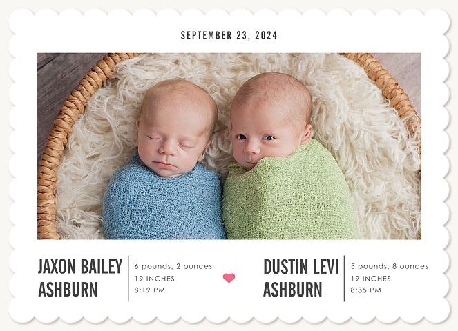 Two Bundles Twin Birth Announcements
