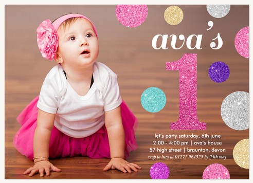 Glitter Dots Kids Birthday Invitations
