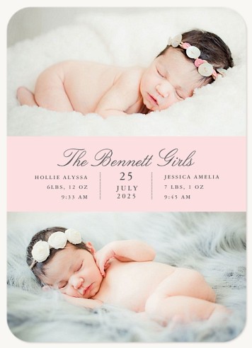 Modern Elegance Twin Birth Announcement Cards