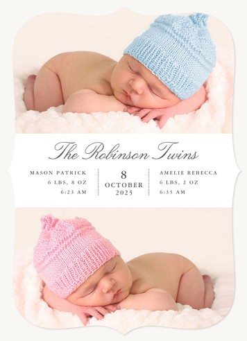 Modern Elegance Twin Birth Announcement Cards