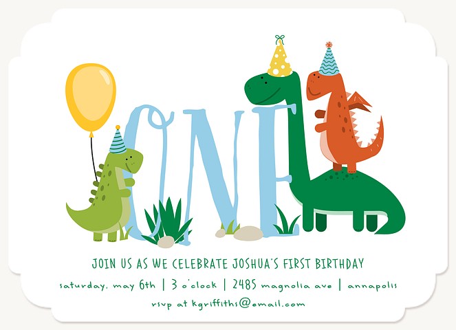 Dino Party Girl Birthday Party Invitations
