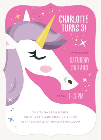 Unicorn Sparkles Kids Birthday Invitations