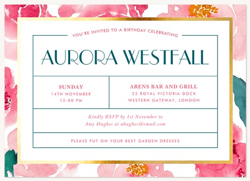 Watercolor Blooms Adult Birthday Party Invitations