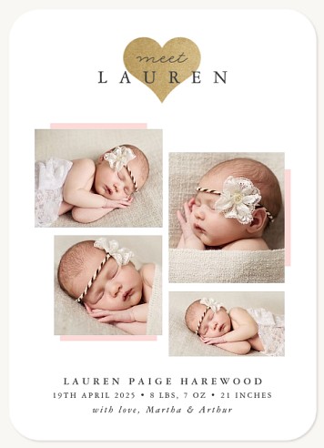 Shimmering Heart Baby Announcements