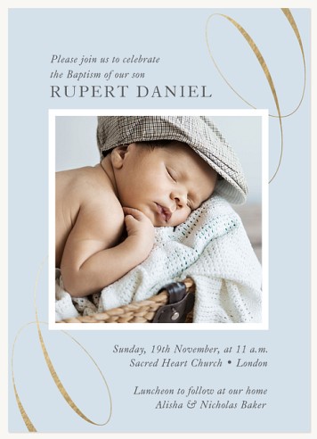 Polished Ribbon Christening Invitations | Christening Invites
