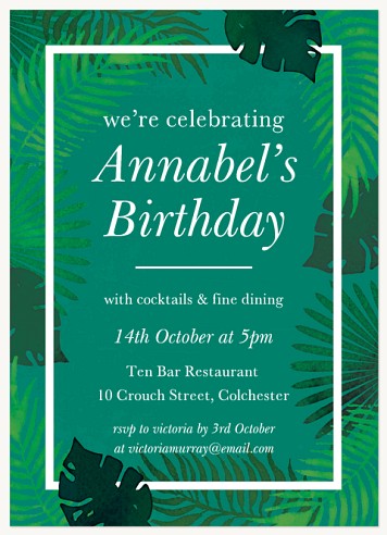 Exotic Palms Adult Birthday Party Invitations
