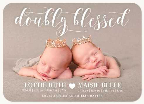 Elegant Duo Twin Birth Announcement Cards