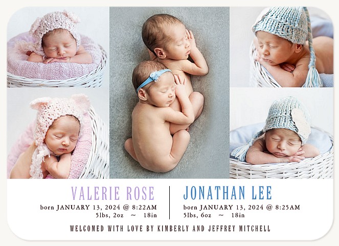 Two of a Kind Twin Birth Announcements