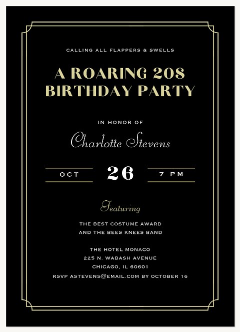 Roaring 20s Adult Birthday Party Invitations