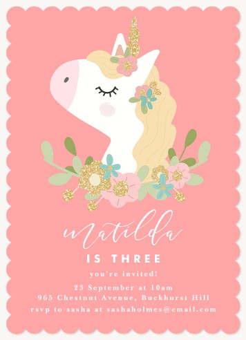 Sweet Unicorn Kids Birthday Invitations
