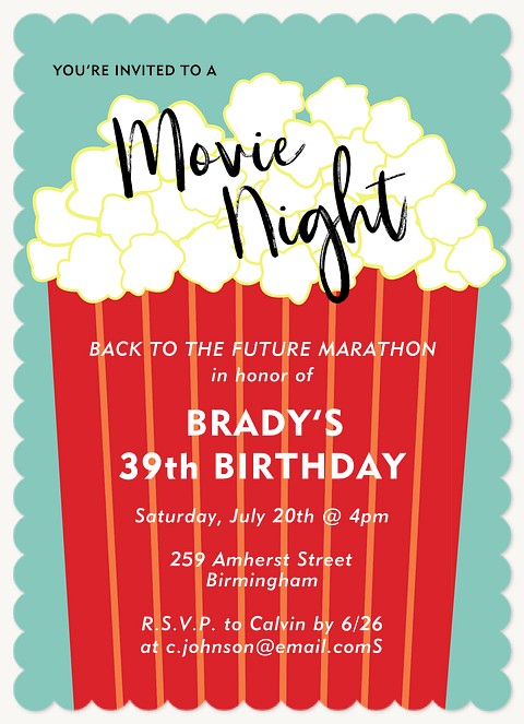 Popcorn Time Party Invitations