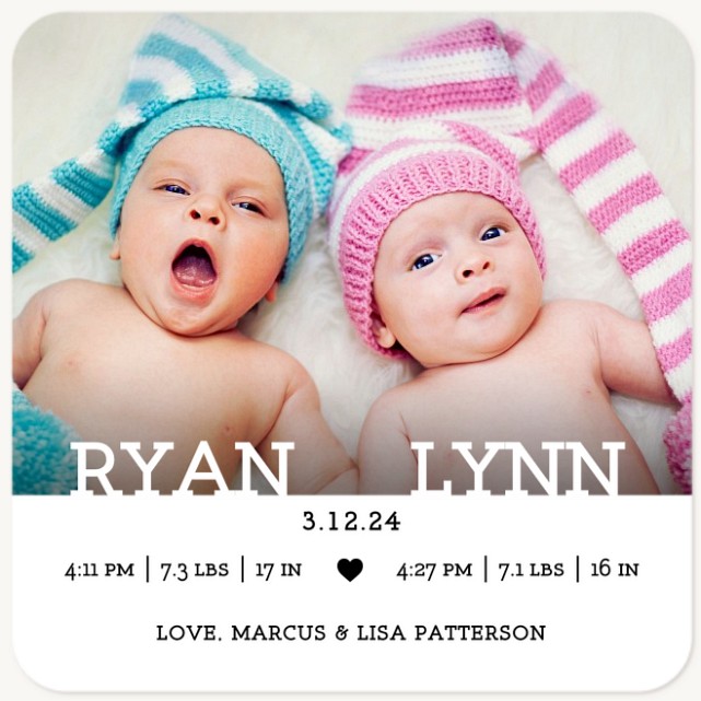 Center of Our Hearts Twin Birth Announcements