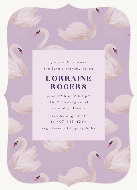 Lavender Swans Baby Shower Invites