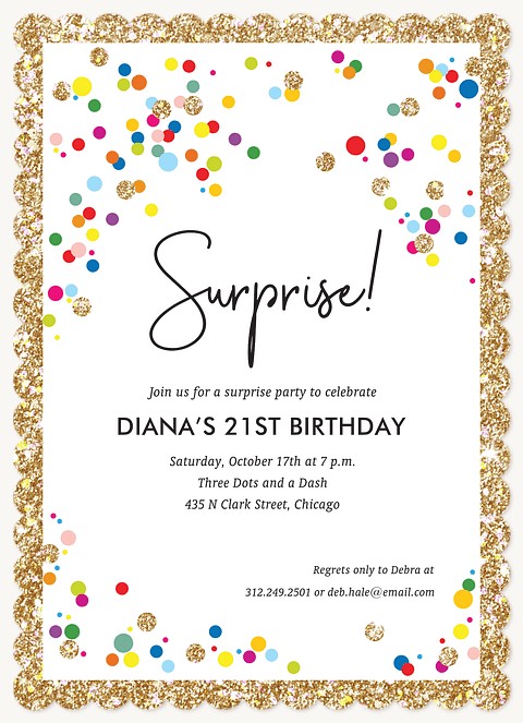 Confetti Drop Adult Birthday Party Invitations