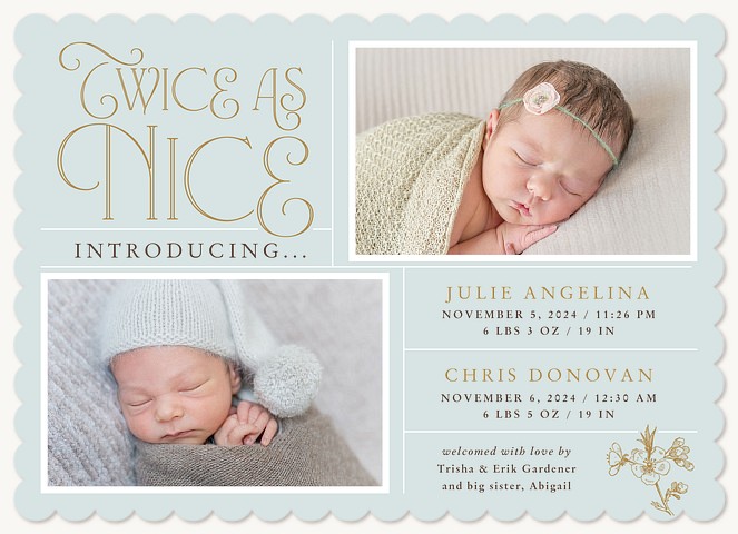 Twice as Nice Twin Birth Announcements