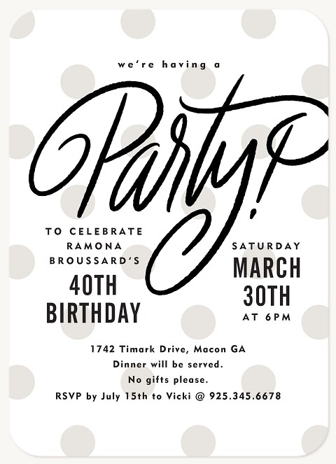 Party Dots Adult Birthday Party Invitations