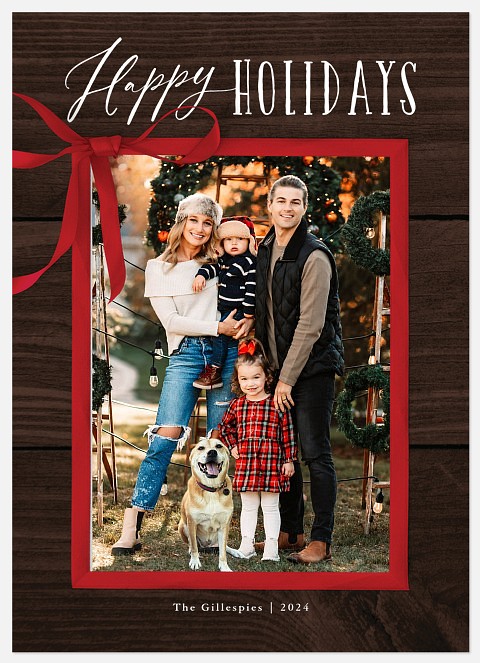 Rustic Bow Holiday Photo Cards